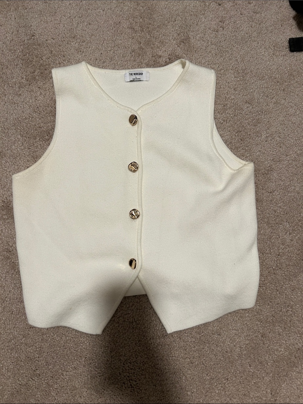 White Knit Button Vest